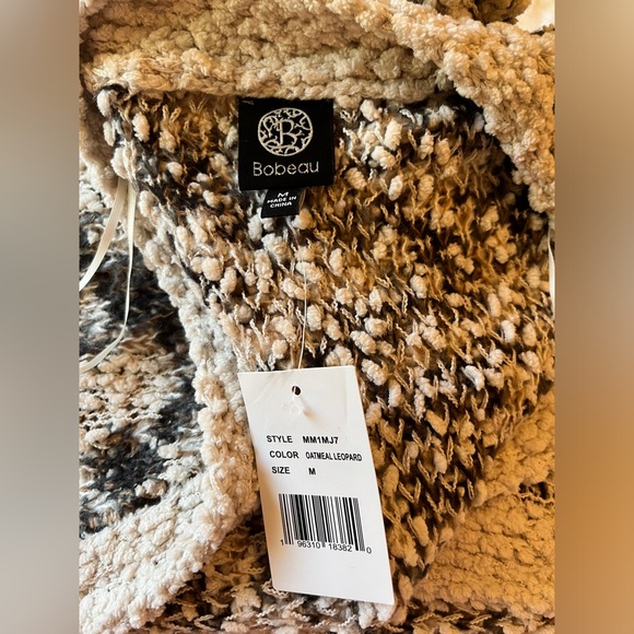 Bobeau Women’s Open Cardigan Sweater Ivory with Animal Print Size M Medium NWT - Picture 7 of 7
